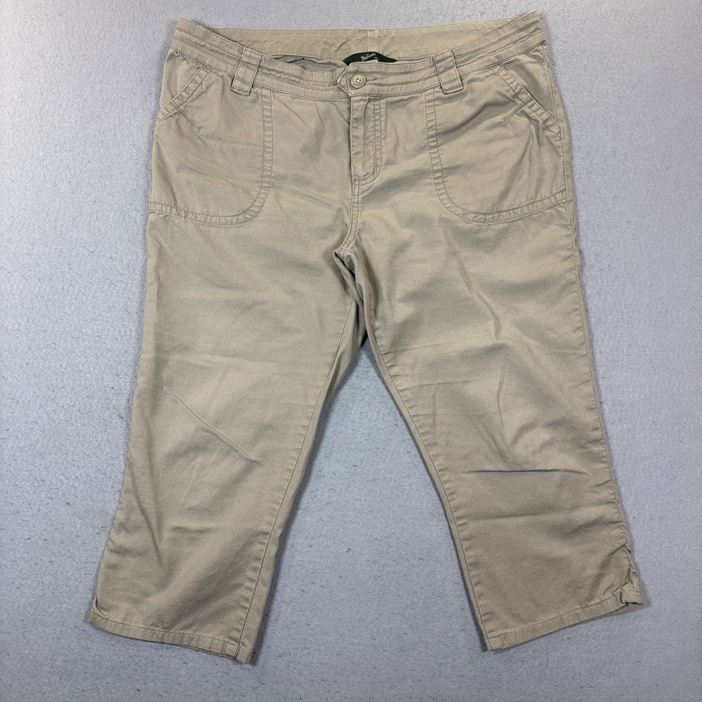 Woolrich Pants Women 36X21 Tan Khaki‎ Mid Rise Crop Capri Cotton Hiking